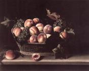 路易斯莫利隆 - Basket with Peaches and Grapes